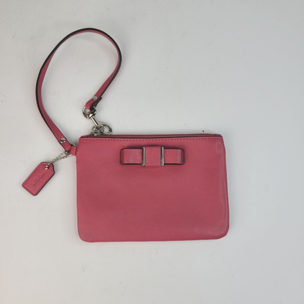 Coach Darcy Bow Strawberry Pink Saffiano Leather wristlet